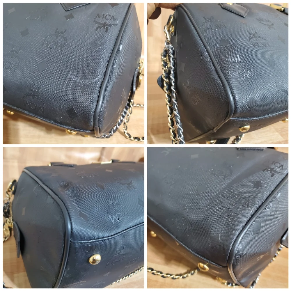 MCM Signature Visetos Monogram Boston Bag with Strap
